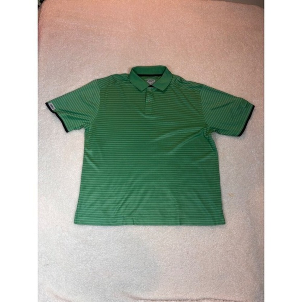 Callaway Golf Polo Shirt MensGreen Striped Short Sleeve Good Breathable